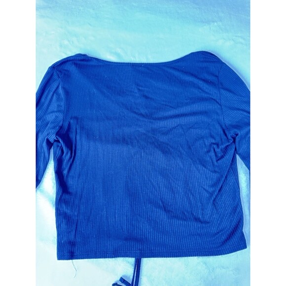 Garage Womens,black ruched front tie cropped long sleeve top Size L - Picture 6 of 8